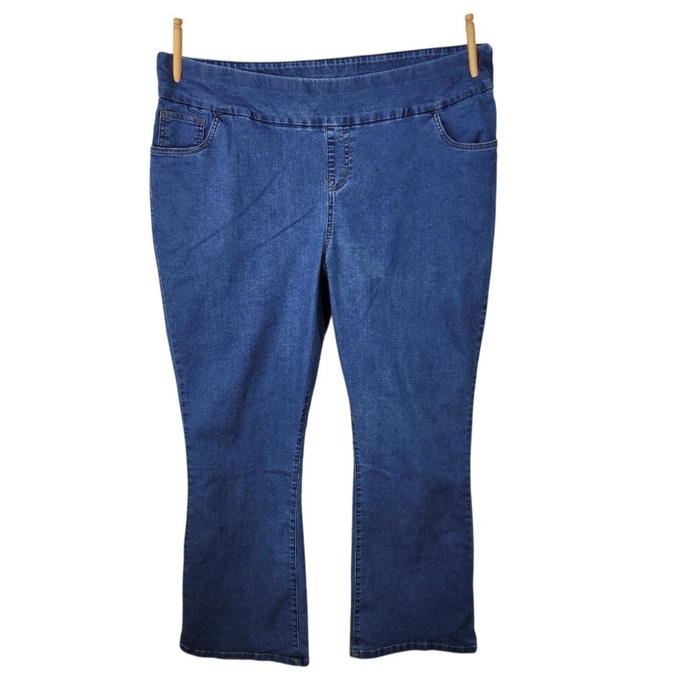Woman Within Plus Size 24W Pull on Stretch Jeans Pockets 24 Boot Cut Flare Blue